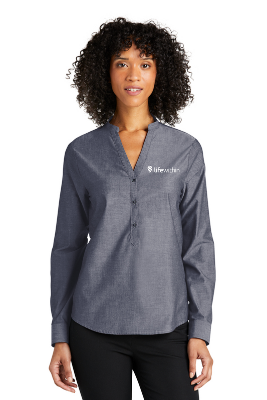 Port Authority® Ladies Long Sleeve Chambray Easy Care Shirt Embroidered