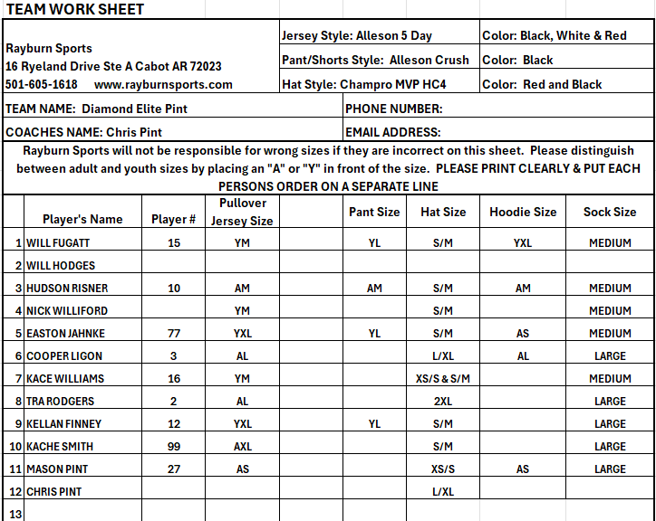 Diamond Elite Pint 13u Players Package